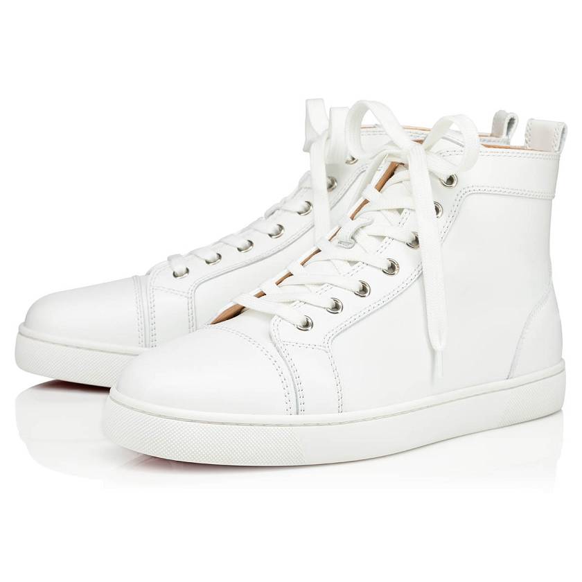 Men's Christian Louboutin Louis Calf High Top Sneakers - White [1594-873]